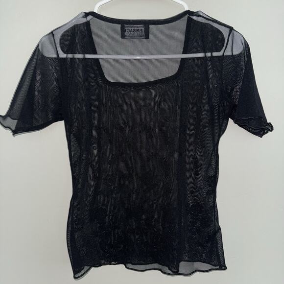 Vintage 90s Versace Jeans Couture Woman’s Black Sheer Mesh Top Floral Gradient S - Picture 4 of 8